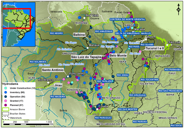 Karte der Staudammprojekte Brasiliens